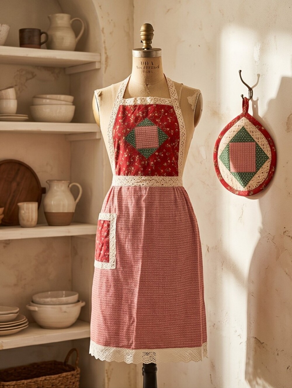 Red Patchwork Apron Set - Picture 5 of 8